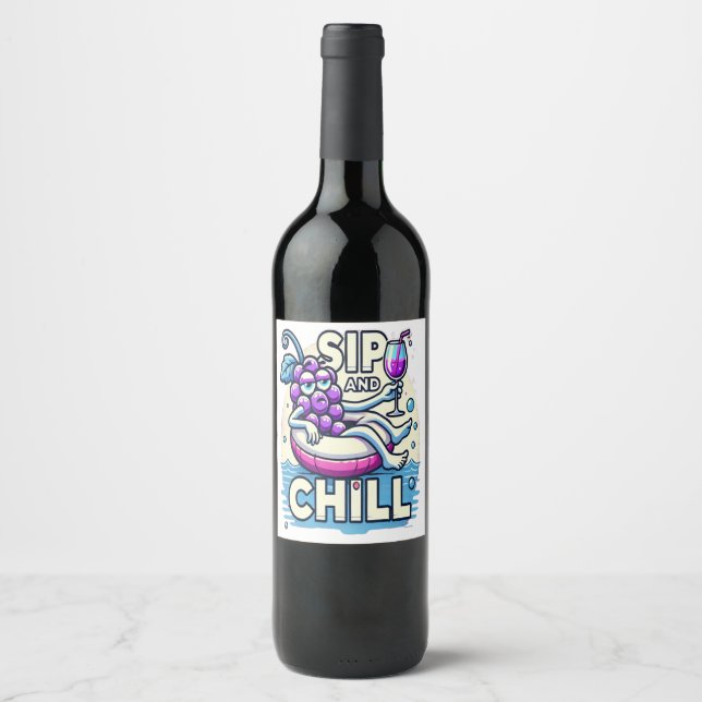 Sip and Chill Vinflaska Etikett (Framsida)