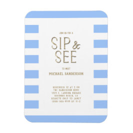 Sip and See Baby Shower Blue White Stripe Magnet