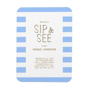 Sip and See Baby Shower Blue White Stripe Magnet