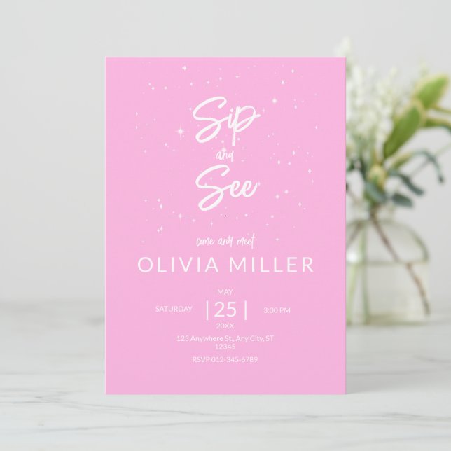 Sip and See Baby Shower, Girl Baby dusch Inbjudningar (Stående Fram)