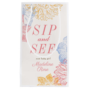 Sip and See Baby Shower Label Modern Blommigt