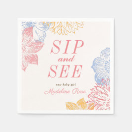 Sip and See Baby Shower Label Modern Blommigt Pappersservett