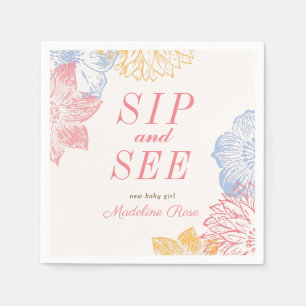 Sip and See Baby Shower Label Modern Blommigt Pappersservett