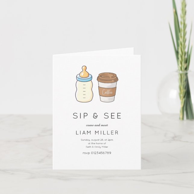 Sip and See Baby Shower Minimalist Baby dusch Inbjudan (Framsida)