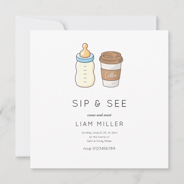 Sip and See Baby Shower Minimalist Baby dusch Spara Datumet (Framsida)