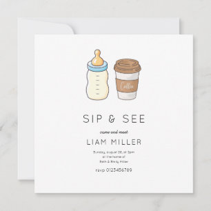 Sip and See Baby Shower Minimalist barnkalas Spara Datumet
