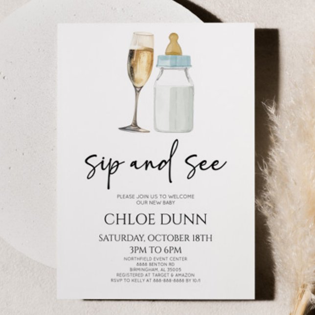 Sip and See Champagne Baby Flaska Baby Shower Inbjudningar (Skapare uppladdad)
