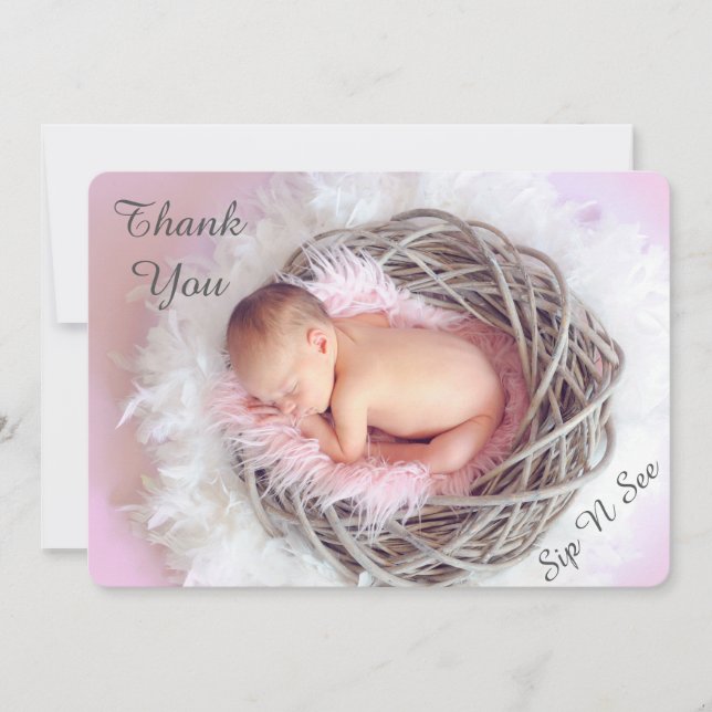 Sip and See Feather Nest Photo Baby annons Inbjudningar (Framsida)