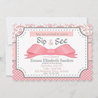 Sip and See for Girl Baby med Bow Rosa and Grått