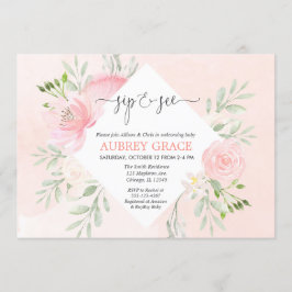 Sip and See Girl Baby dusch Blommigt  rosa Inbjudningar