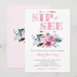 Sip and See Meet Nyfödd bebis Girl Party Inbjudningar