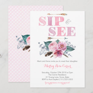 Sip and See Meet Nyfödd bebis Girl Party Inbjudningar