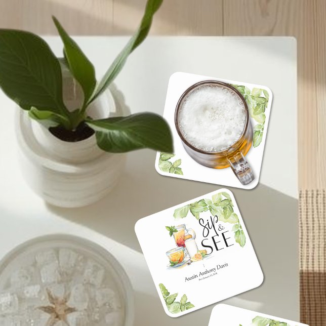 Sip and See Meet The Baby Underlägg Papper Kvadrat (Skapare uppladdad)