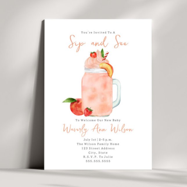 Sip and See Peach Smoothie Nyfödd bebis Inbjudningar (Skapare uppladdad)
