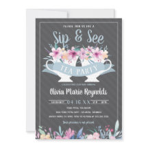 Sip and See Tea Party Baby Shower-inbjudan