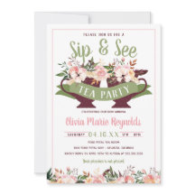 Sip and See Tea Party Baby Shower-inbjudan
