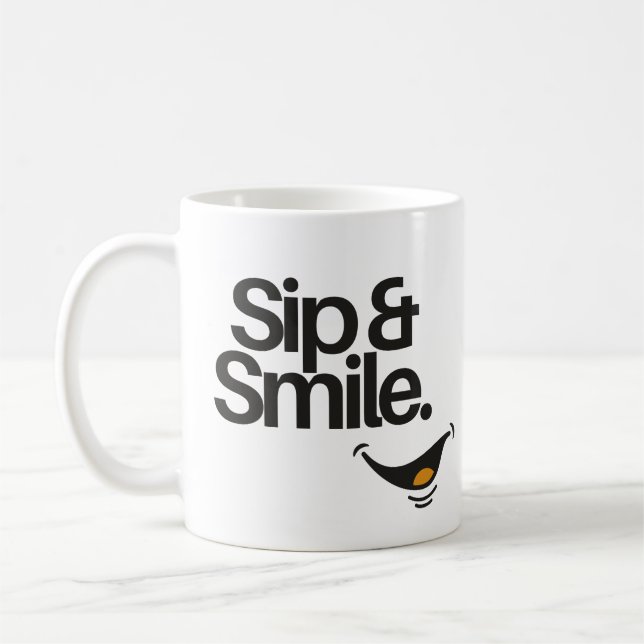 Sip and Smile | Cute Positive Quote  Kaffemugg (Vänster)