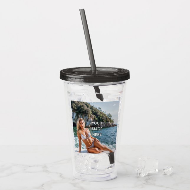 SIP! 🥤 Anpassad akryltumlar med sugrörsdesign Take Away Mugg (Framsida Ice)