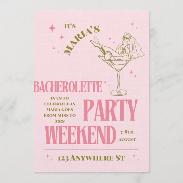 Sip, Celebrate, & Sparkle – Bachelorette Bash Inbjudningar (Framsida)