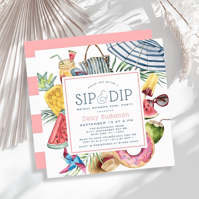 Sip & Dip Pool Party Umbrella Bridal Shower Inbjudningar (Skapare uppladdad)
