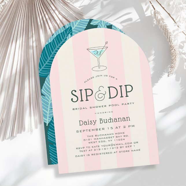 Sip & Dip Poolside Pink Stripes Bridal Shower Inbjudningar (Skapare uppladdad)