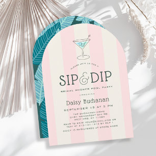 Sip & Dip Poolside Rosa Ränder Bröllopsdusch Inbjudningar