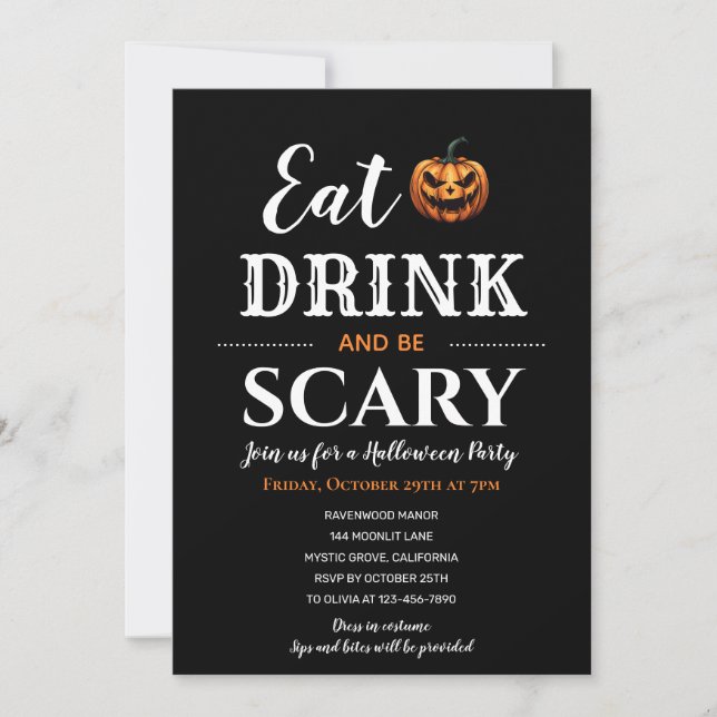 Sip, feg och höger: Modern Halloween Typografi Inbjudningar (Framsida)