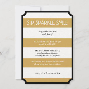 Sip Gnistra Smile Guld Black Modern New Year Party Inbjudningar
