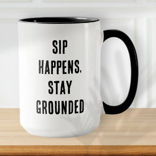 Sip händer Funny Modern Simple Black and White Mugg