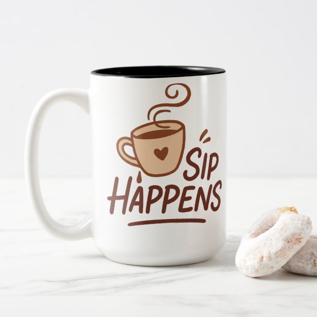Sip Happens Coffee Mug – Minimalist Cheeky Cup Två-Tonad Mugg (Med munk)
