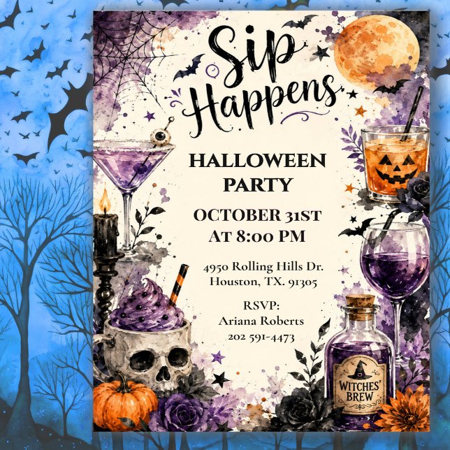 Sip Happens Halloween Cocktail Party Inbjudningar (Skapare uppladdad)