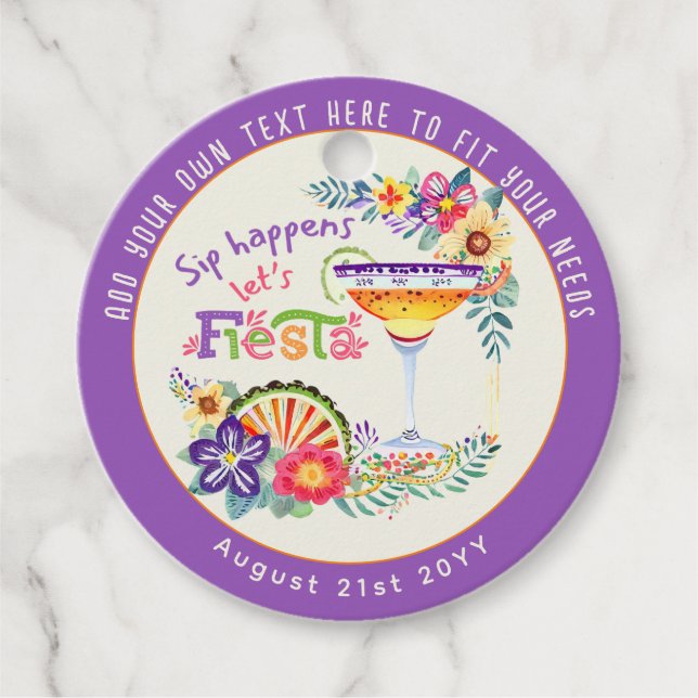 Sip Happens! Låt oss FIESTA Anpassad Gåvor Etiketter (Framsida)