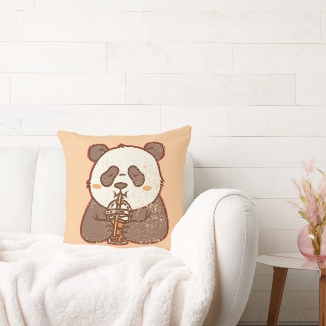 Sip Happens – Rolig Panda Boba Retro Stil Kudde (Soffa)
