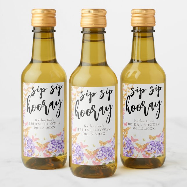 Sip Hooray Boho Butterfly Hydrangea Möhippa Vinetikett (Flaskor)