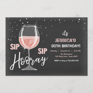 Sip Hooray Chalkboard Vin Vuxen Birgday Inbjudningar