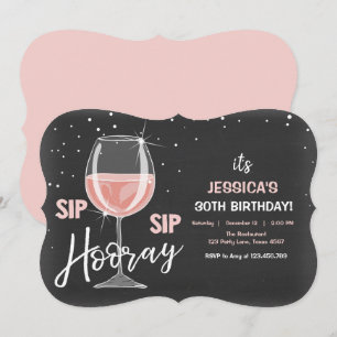 Sip Hooray Chalkboard Vin Vuxen Birgday Inbjudningar