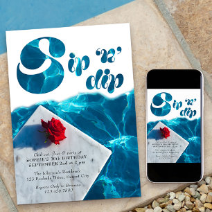 Sip n Dip Pool Party Groovy Typografi Sommar Inbjudningar