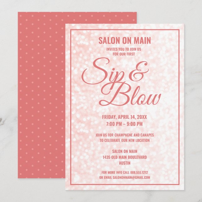 Sip och böjning| Salon Grand Open House Inbjudningar (Fram/baksida)