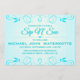 Sip och se Modern Blue Flourish Rand Inbjudan