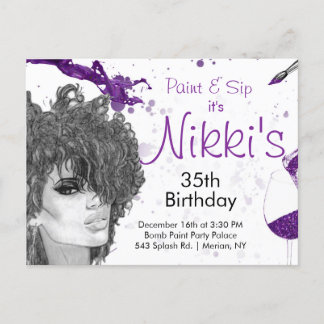 Sip & Paint Birthday Invite Inbjudan Vykort