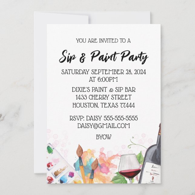 Sip & Paint Ljus Bakgrund Inbjudan (Framsida)