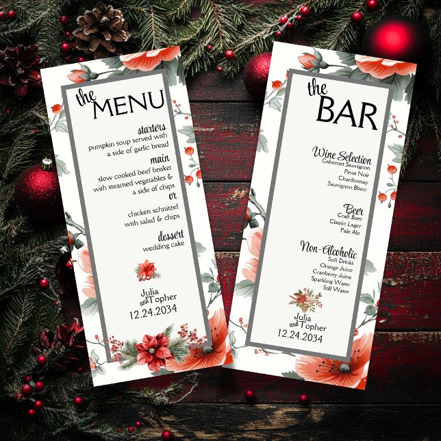 Sip, Savor och Gnistra: Din jul Bröllop Meny (Deck the halls and your tables with our fabulous Christmas Wedding Menu & Bar Menu)