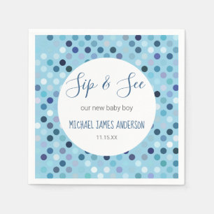 Sip & Se Pojke Shower Blue Polka dots Pappersservett