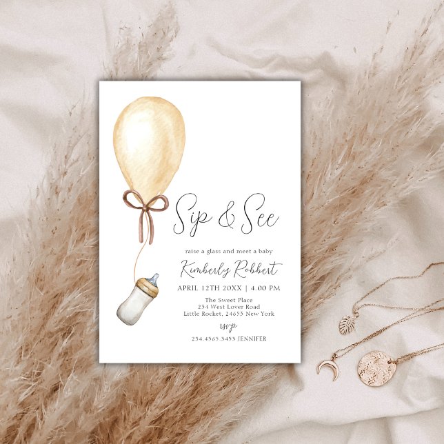 Sip & See Balloon Flaska Baby Shower Inbjudningar (Sip & See Balloon Bottle Baby Shower Invitation)