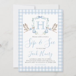 Sip & See Boy Stork Preppy Blue Gingham Inbjudningar