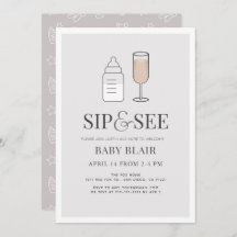 Sip & See Champagne Flaska Grått Baby Shower