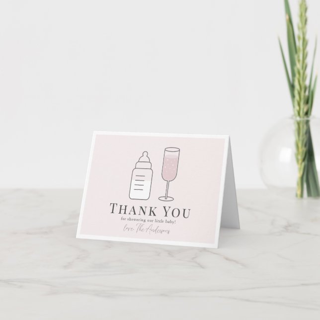 Sip & See Champagne Flaska Rosa Baby Shower Tack Kort (Framsida)