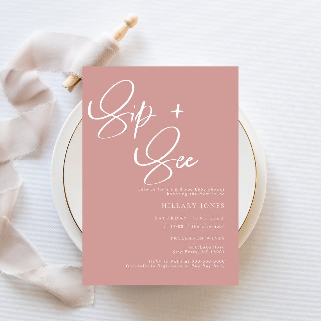 Sip & See Dusty Rosa/Ro Bohemian Baby bjudande Inbjudningar (Skapare uppladdad)