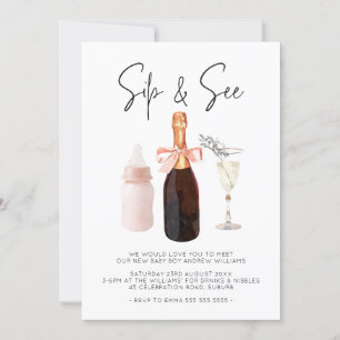 Sip & See Elegant Watercolor Rosa Flicka Inbjudningar