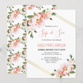 Sip & See Flicka  Blommigt Baby Shower Inbjudningar